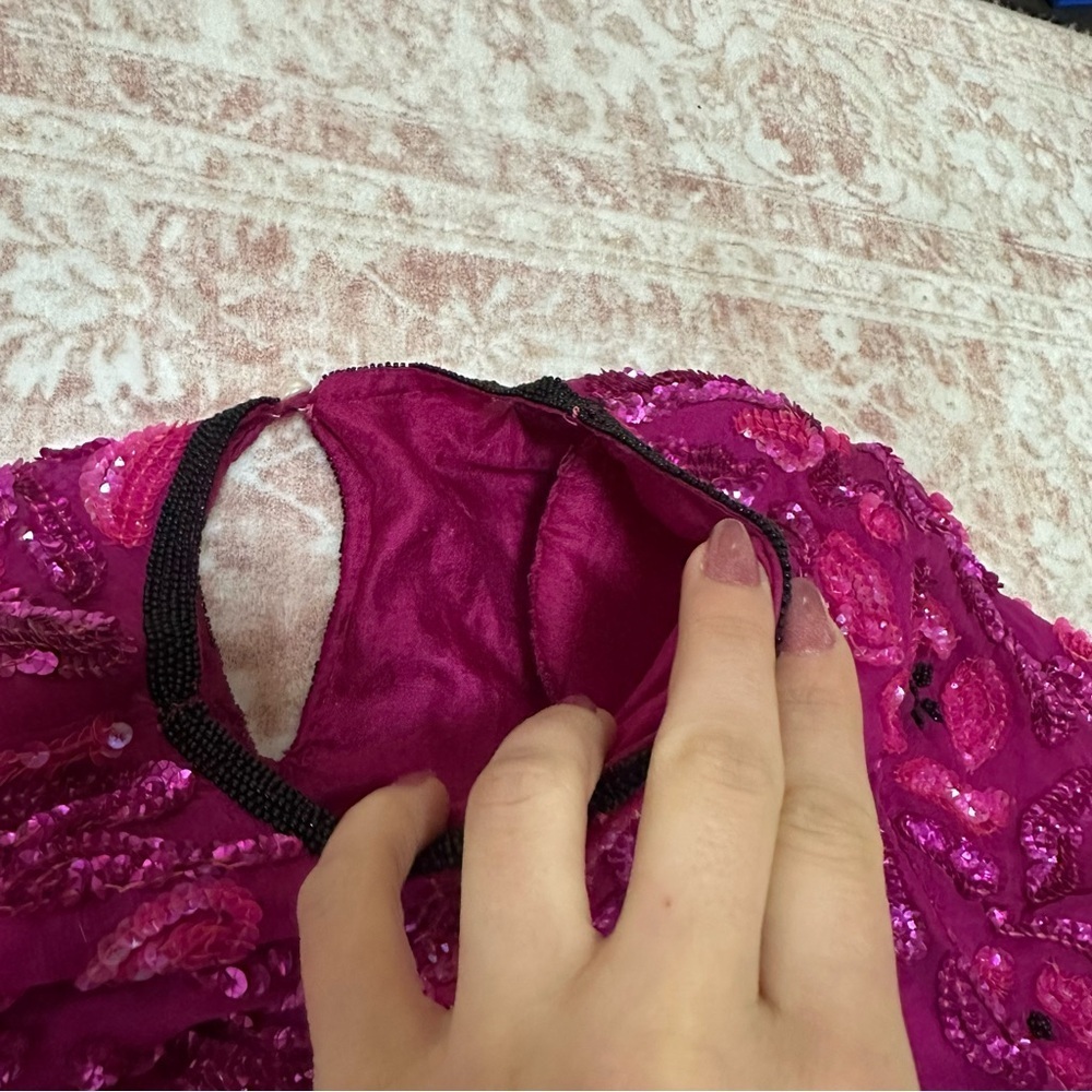 Vintage 100% Silk Beaded Camellia Sequins Pink Top - Picture 11 of 16